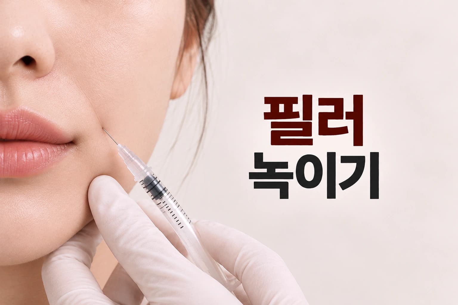 필러 녹이기 시술 장면과 여성의 얼굴을 활용해 필러 녹이기 주제를 표현한 썸네일